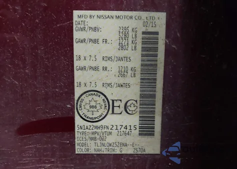 2015 Nissan Murano Platinum/S/Sl/Sv z USA, uszkodzony, nr VIN 5N1AZ2MH9FN217415